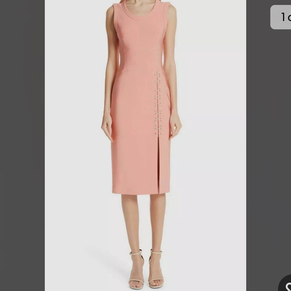 Yigal Azrouël | Mechanical Stretch Sleeveless Bodycon Lace Up Dress - Picture 3 of 14